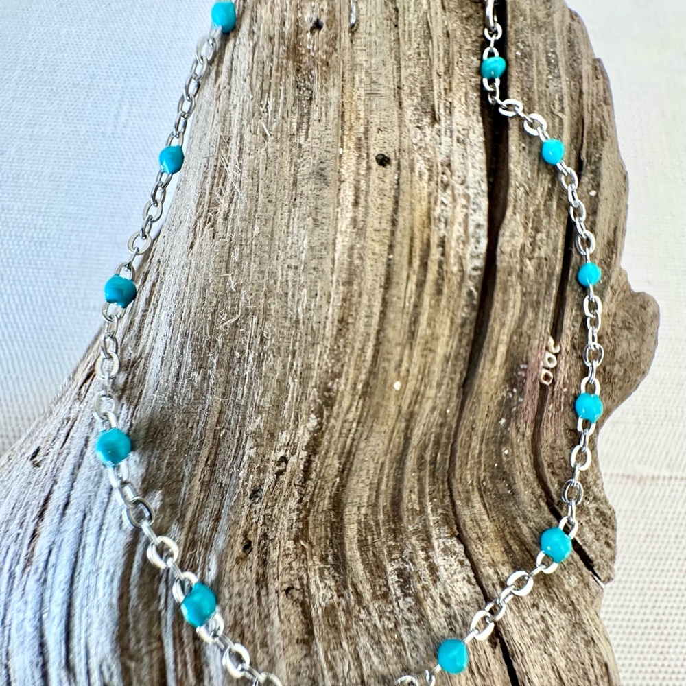 Silver and Blue Beaded Bracelet